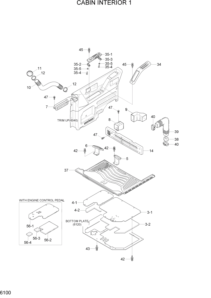 Схема запчастей Hyundai R55-7A - PAGE 6100 CABIN INTERIOR 1 СТРУКТУРА