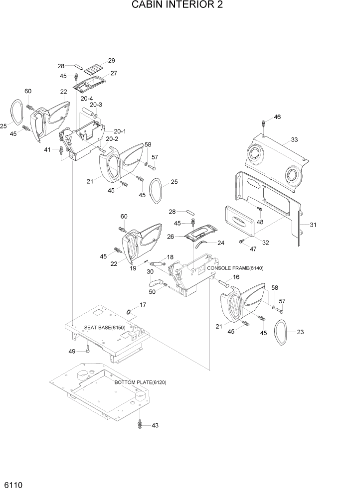 Схема запчастей Hyundai R55-7A - PAGE 6110 CABIN INTERIOR 2 СТРУКТУРА