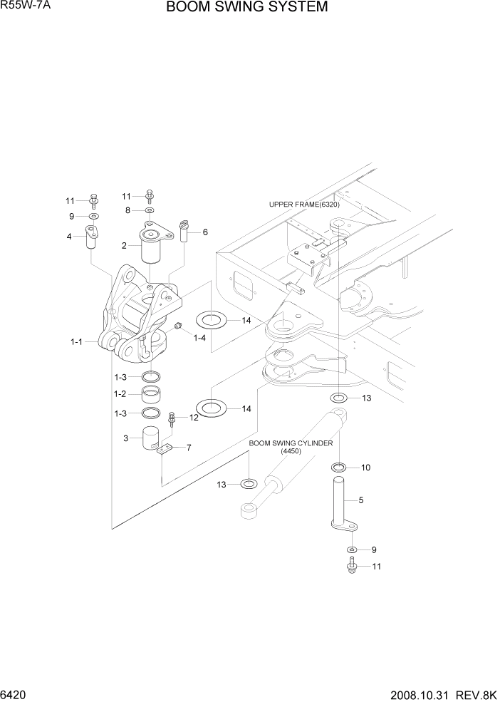 Схема запчастей Hyundai R55-7A - PAGE 6420 BOOM SWING SYSTEM СТРУКТУРА