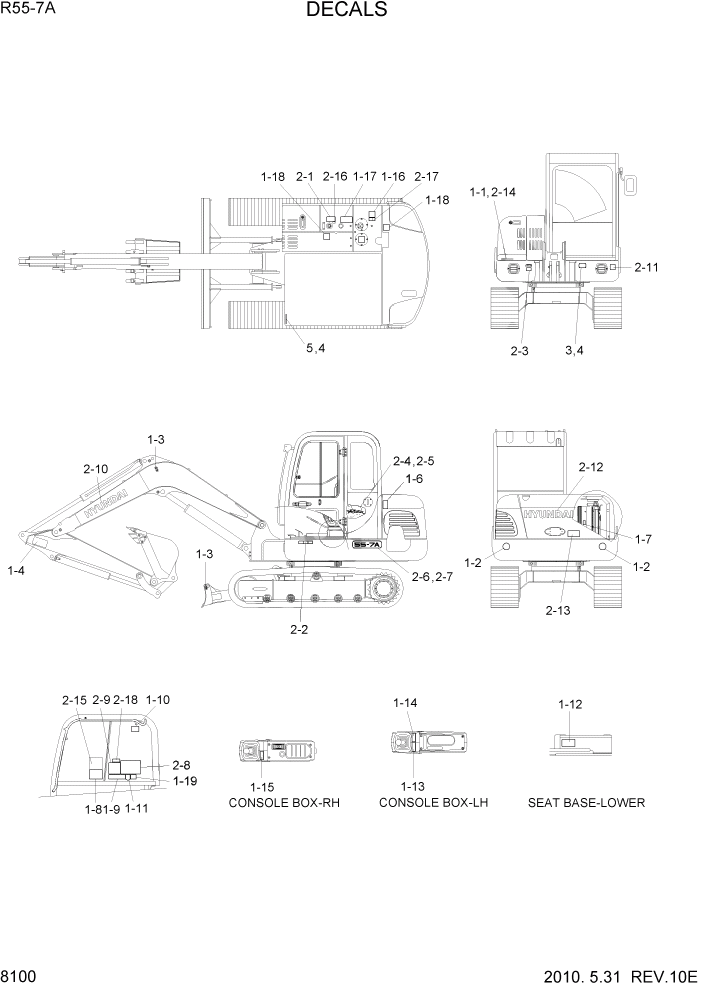 Схема запчастей Hyundai R55-7A - PAGE 8100 DECALS ДРУГИЕ ЧАСТИ