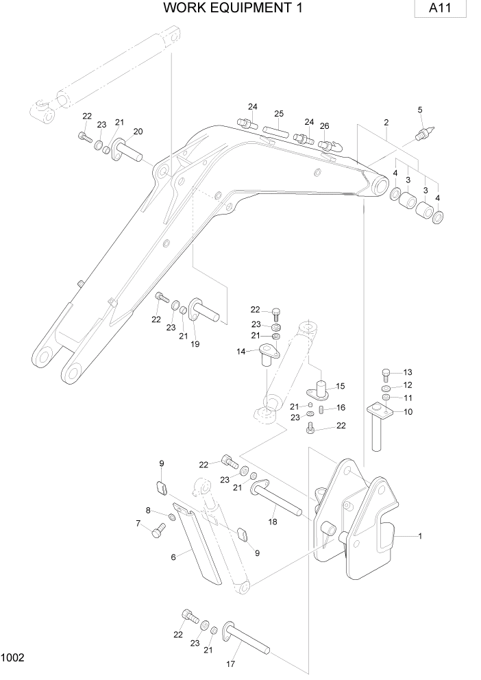 Схема запчастей Hyundai R75-7 - PAGE 1002 WORK EQUIPMENT 1 РАБОЧЕЕ ОБОРУДОВАНИЕ