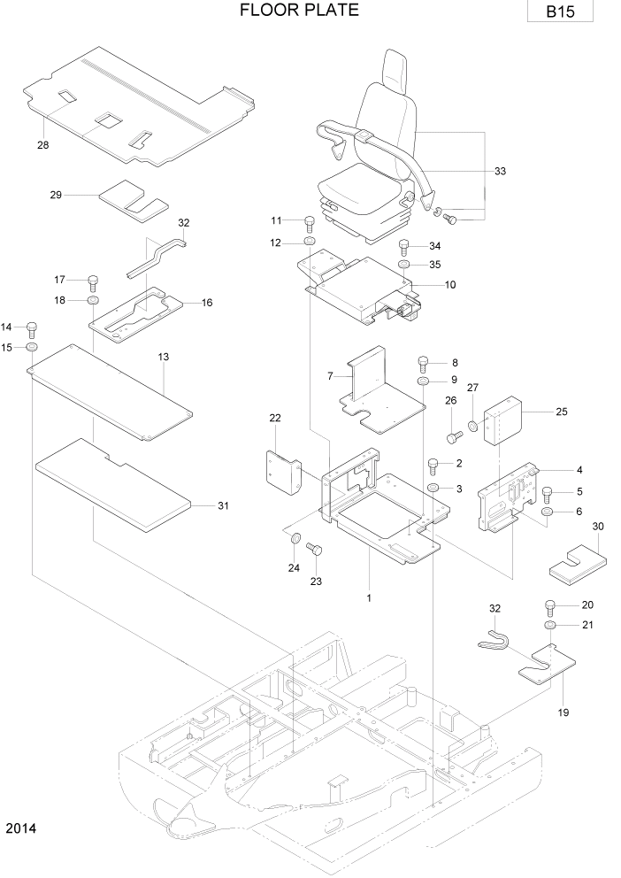 Схема запчастей Hyundai R75-7 - PAGE 2014 FLOOR PLATE ВЕРХНЯЯ ЧАСТЬ МАШИНЫ