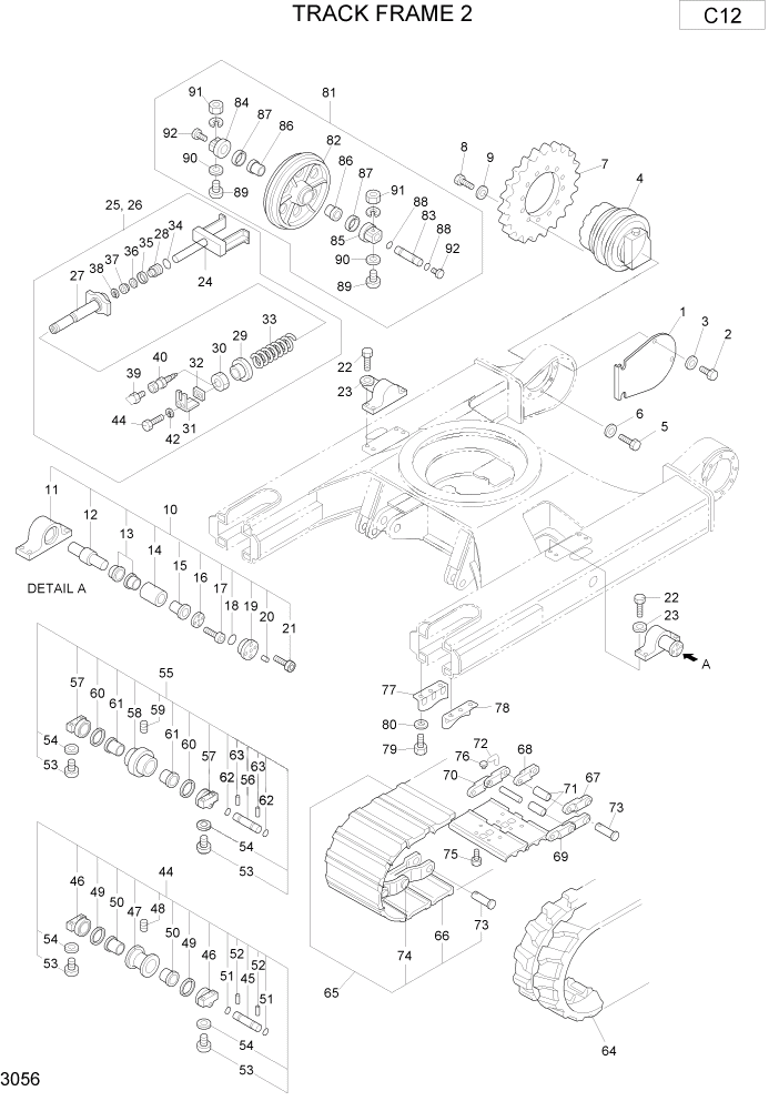 Схема запчастей Hyundai R75-7 - PAGE 3056 TRACK FRAME 2 НИЖНЯЯ ЧАСТЬ МАШИНЫ