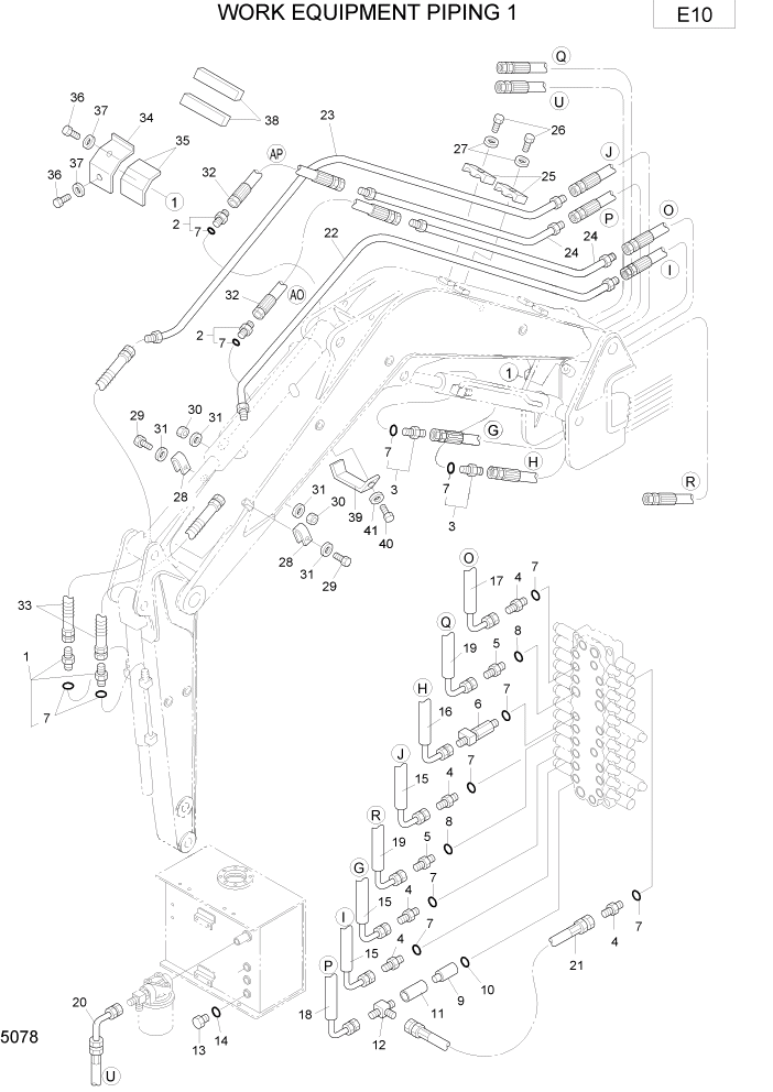 Схема запчастей Hyundai R75-7 - PAGE 5078 WORK EQUIPMENT PIPING 1 ГИДРАВЛИЧЕСКИЕ ТРУБОПРОВОДЫ