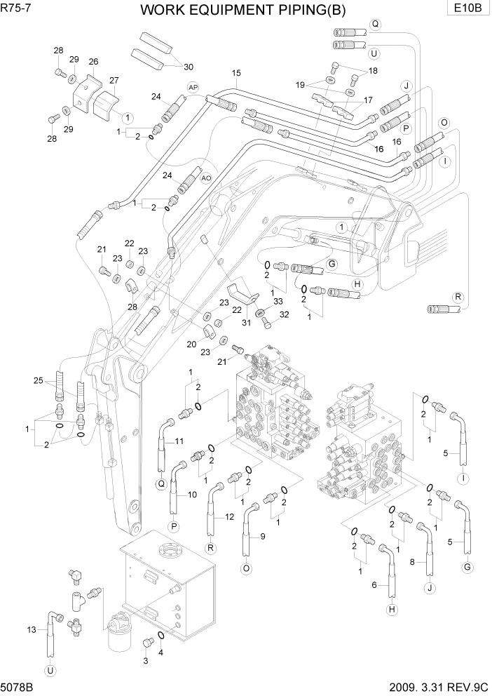 Схема запчастей Hyundai R75-7 - PAGE 5078B WORK EQUIPMENT PIPING 1 ГИДРАВЛИЧЕСКИЕ ТРУБОПРОВОДЫ