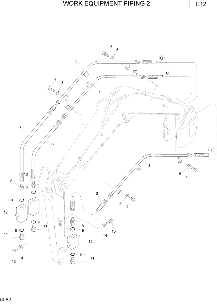 Схема запчастей Hyundai R75-7 - PAGE 5082 WORK EQUIPMENT PIPING 2 ГИДРАВЛИЧЕСКИЕ ТРУБОПРОВОДЫ