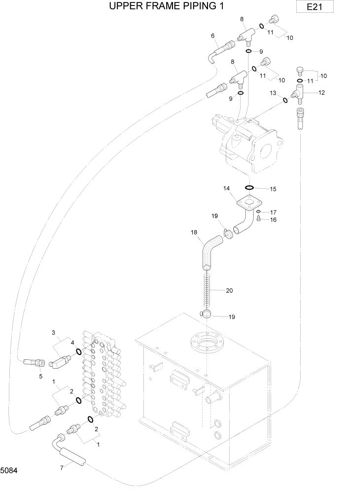 Схема запчастей Hyundai R75-7 - PAGE 5084 UPPER FRAME PIPING 1 ГИДРАВЛИЧЕСКИЕ ТРУБОПРОВОДЫ