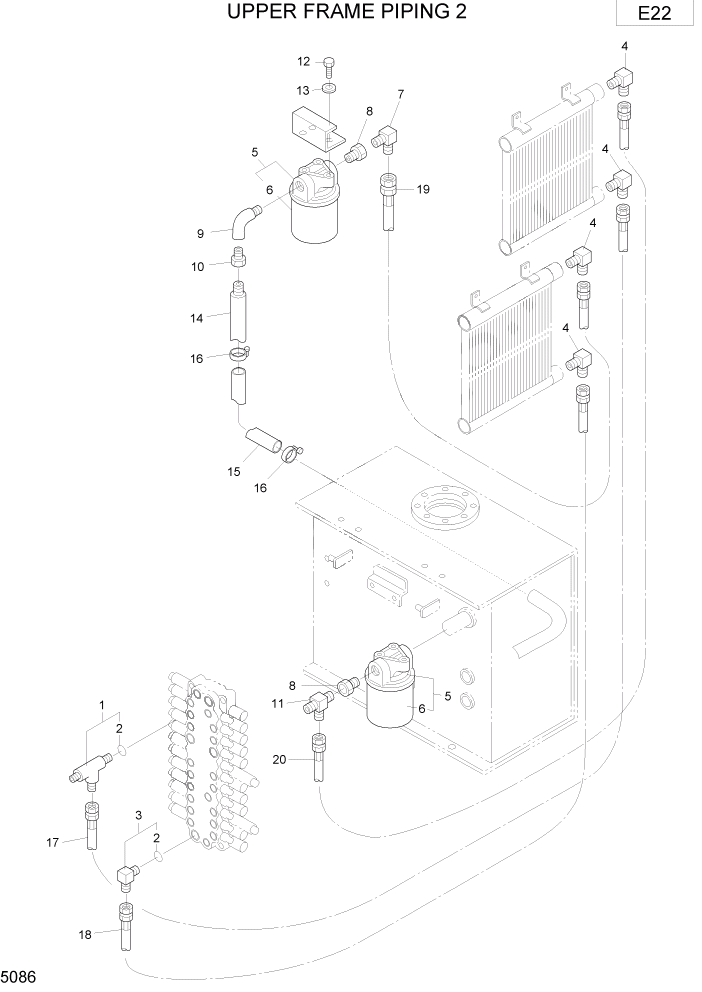 Схема запчастей Hyundai R75-7 - PAGE 5086 UPPER FRAME PIPING 2 ГИДРАВЛИЧЕСКИЕ ТРУБОПРОВОДЫ