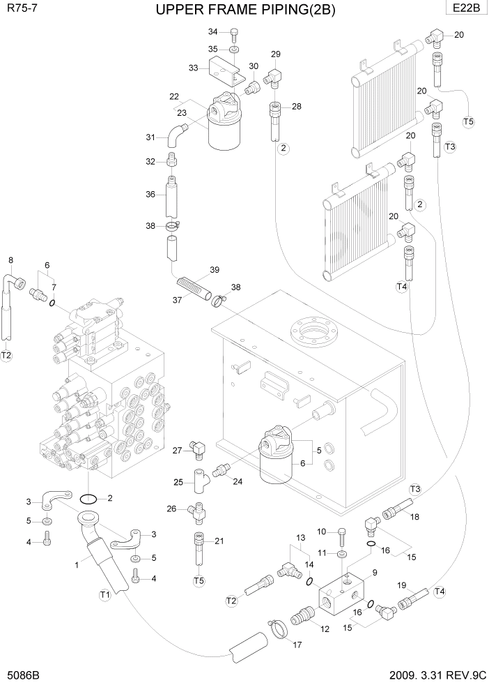 Схема запчастей Hyundai R75-7 - PAGE 5086B UPPER FRAME PIPING 2 ГИДРАВЛИЧЕСКИЕ ТРУБОПРОВОДЫ