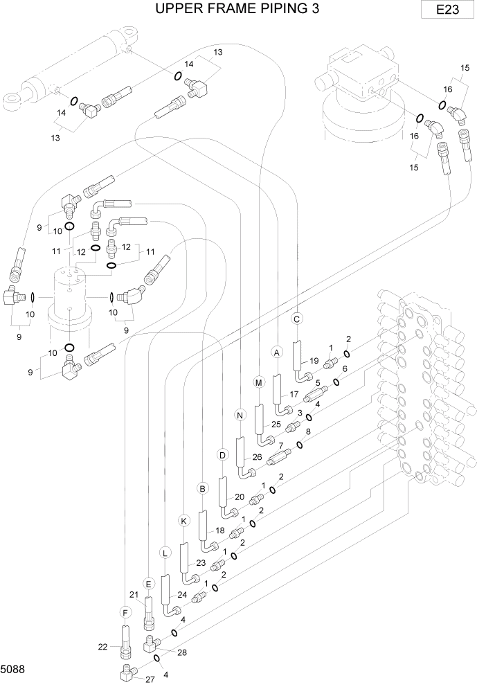 Схема запчастей Hyundai R75-7 - PAGE 5088 UPPER FRAME PIPING 3 ГИДРАВЛИЧЕСКИЕ ТРУБОПРОВОДЫ