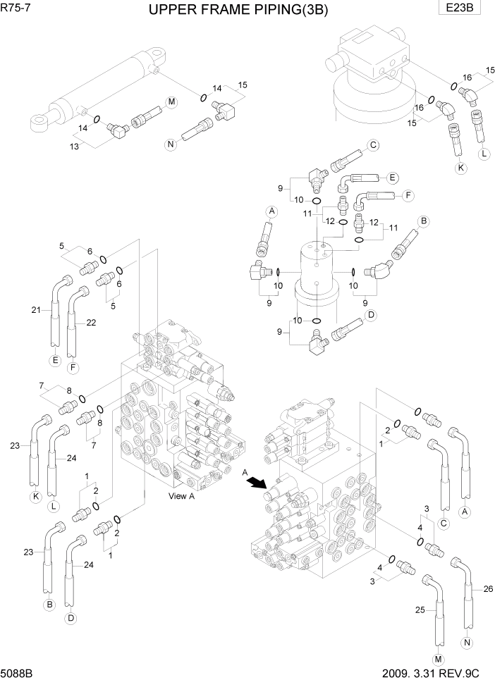 Схема запчастей Hyundai R75-7 - PAGE 5088B UPPER FRAME PIPING 3 ГИДРАВЛИЧЕСКИЕ ТРУБОПРОВОДЫ