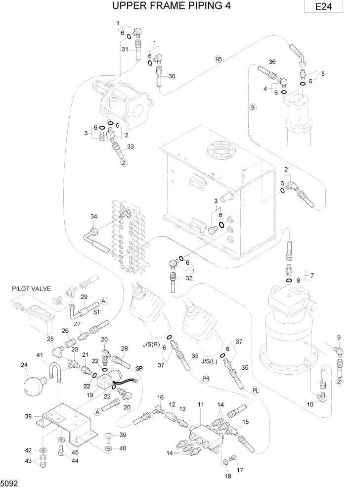 Схема запчастей Hyundai R75-7 - PAGE 5092 UPPER FRAME PIPING 4 ГИДРАВЛИЧЕСКИЕ ТРУБОПРОВОДЫ