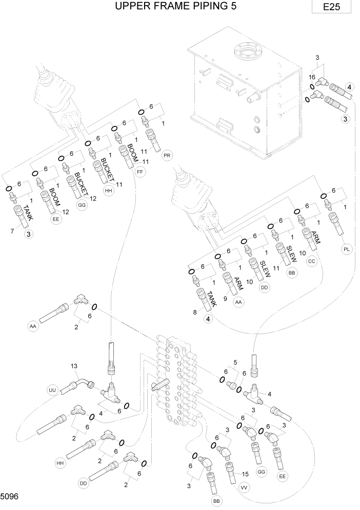 Схема запчастей Hyundai R75-7 - PAGE 5096 UPPER FRAME PIPING 5 ГИДРАВЛИЧЕСКИЕ ТРУБОПРОВОДЫ