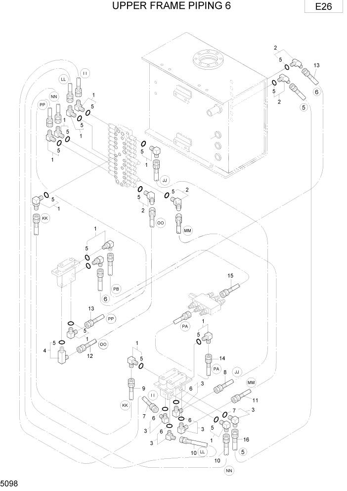 Схема запчастей Hyundai R75-7 - PAGE 5098 UPPER FRAME PIPING 6 ГИДРАВЛИЧЕСКИЕ ТРУБОПРОВОДЫ