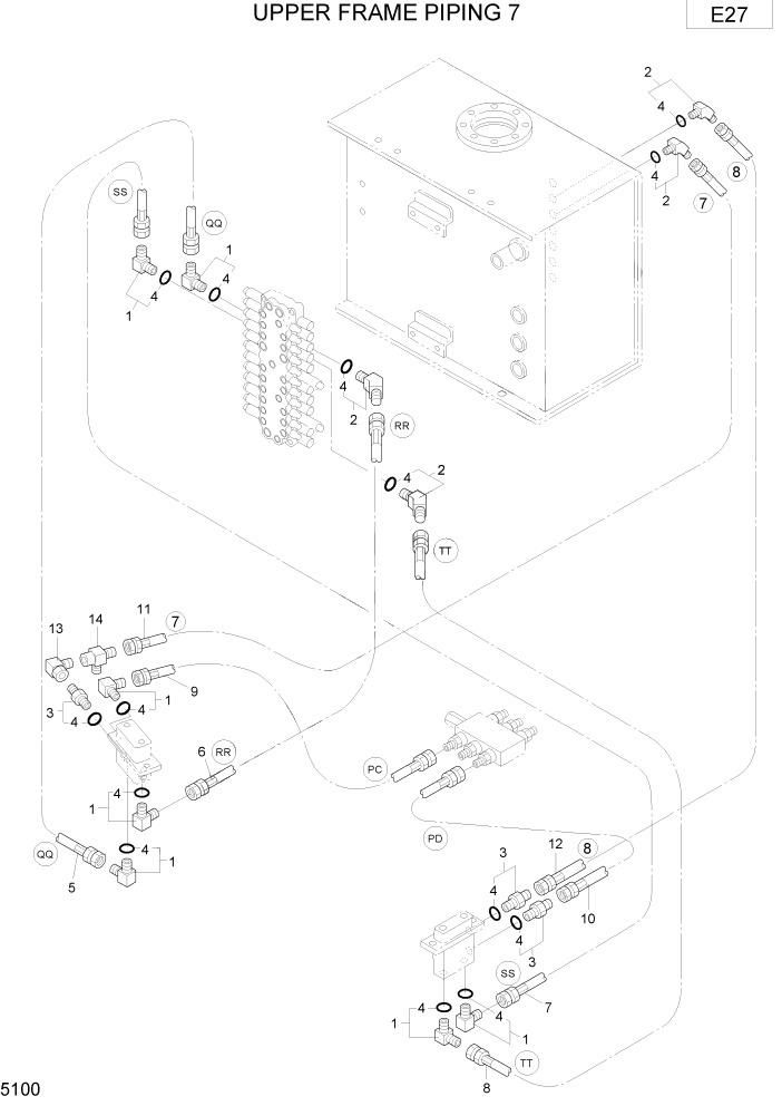 Схема запчастей Hyundai R75-7 - PAGE 5100 UPPER FRAME PIPING 7 ГИДРАВЛИЧЕСКИЕ ТРУБОПРОВОДЫ