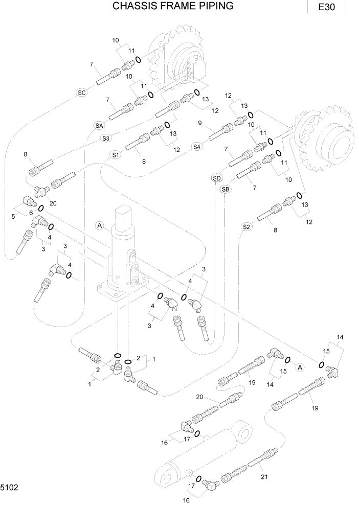 Схема запчастей Hyundai R75-7 - PAGE 5102 CHASSIS FRAME PIPING ГИДРАВЛИЧЕСКИЕ ТРУБОПРОВОДЫ