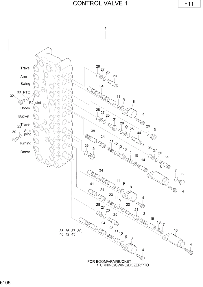 Схема запчастей Hyundai R75-7 - PAGE 6106 CONTROL VALVE 1 ГИДРАВЛИЧЕСКИЕ КОМПОНЕНТЫ