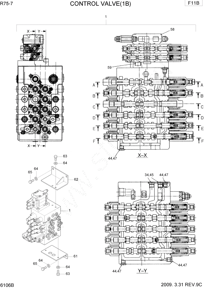 Схема запчастей Hyundai R75-7 - PAGE 6106B CONTROL VALVE (1B, 1/2) ГИДРАВЛИЧЕСКИЕ КОМПОНЕНТЫ