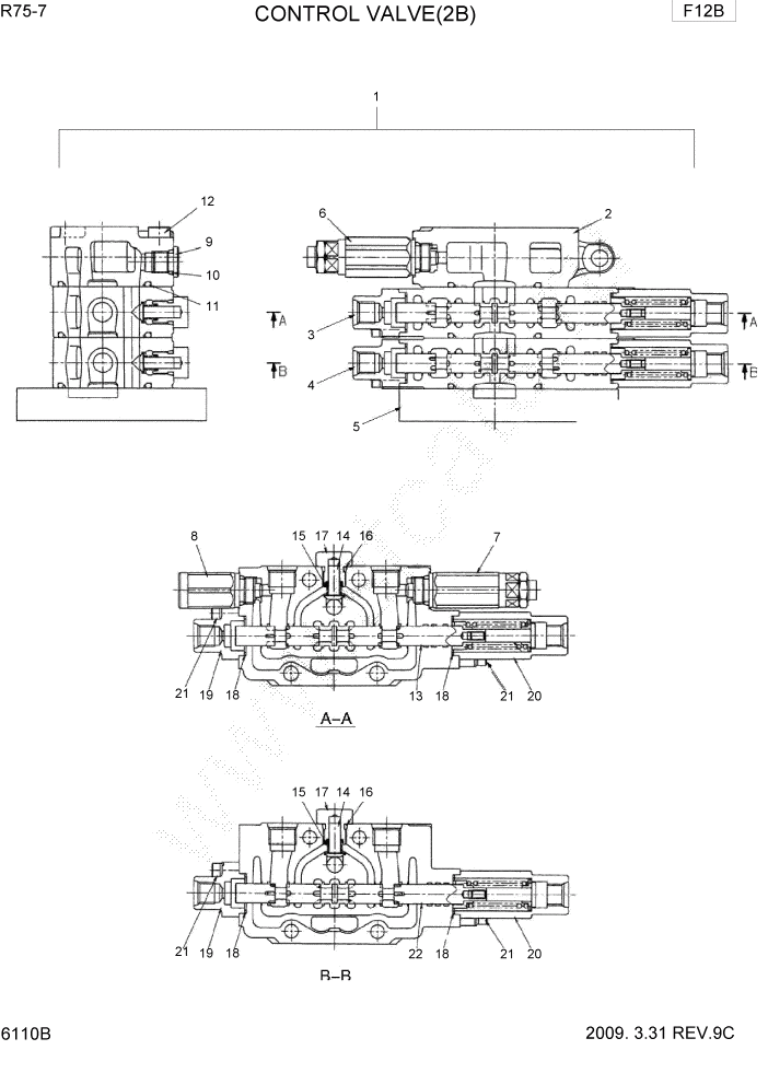 Схема запчастей Hyundai R75-7 - PAGE 6110B CONTROL VALVE 2 ГИДРАВЛИЧЕСКИЕ КОМПОНЕНТЫ