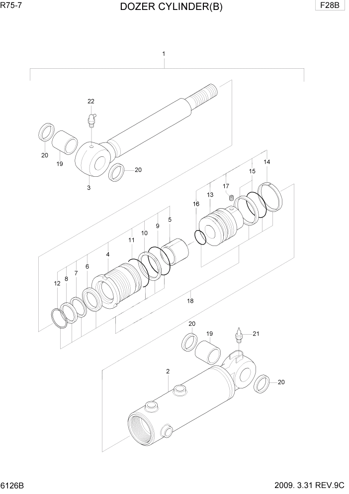 Схема запчастей Hyundai R75-7 - PAGE 6126B DOZER CYLINDER ГИДРАВЛИЧЕСКИЕ КОМПОНЕНТЫ