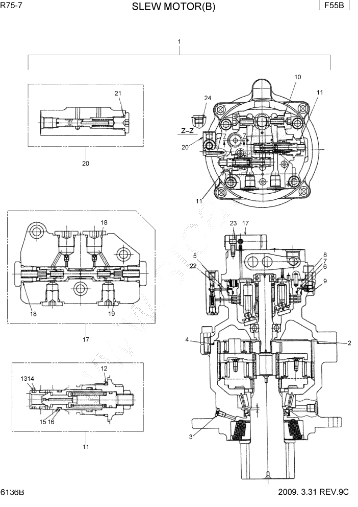 Схема запчастей Hyundai R75-7 - PAGE 6136B TURNING MOTOR ГИДРАВЛИЧЕСКИЕ КОМПОНЕНТЫ