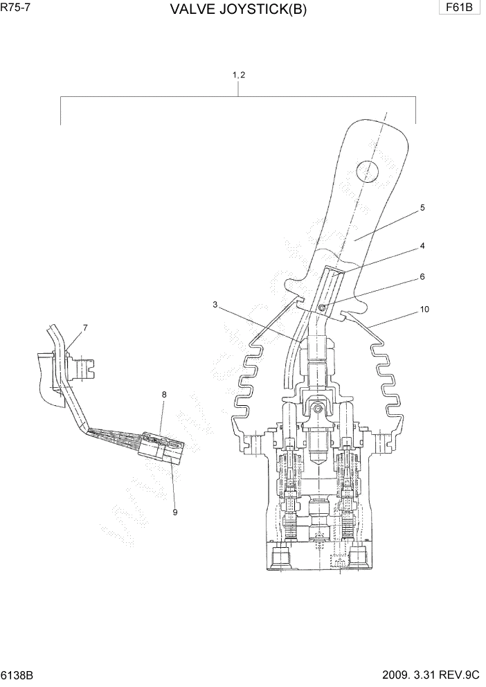 Схема запчастей Hyundai R75-7 - PAGE 6138B JOYSTICK VALVE ГИДРАВЛИЧЕСКИЕ КОМПОНЕНТЫ