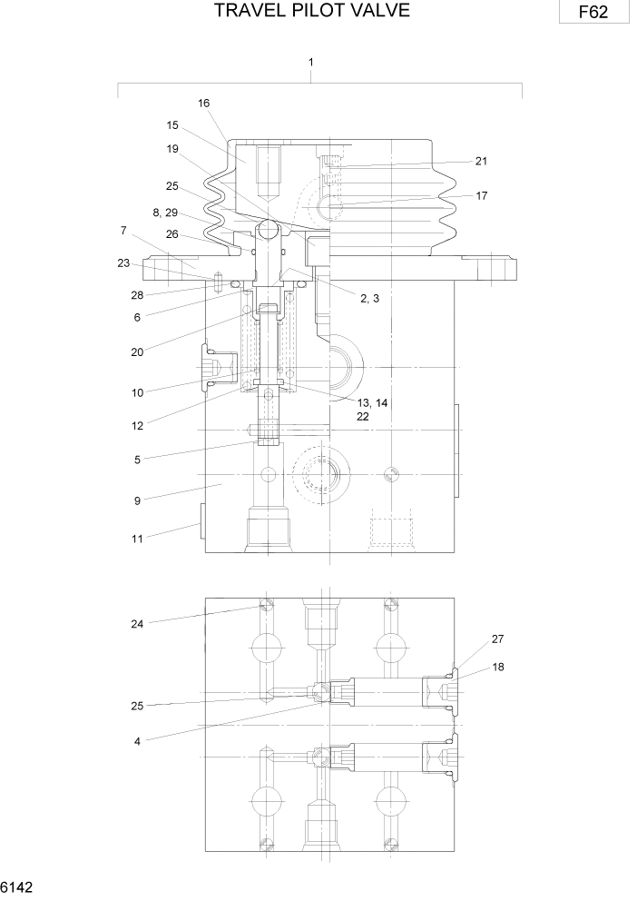 Схема запчастей Hyundai R75-7 - PAGE 6142 TRAVEL PILOT VALVE ГИДРАВЛИЧЕСКИЕ КОМПОНЕНТЫ