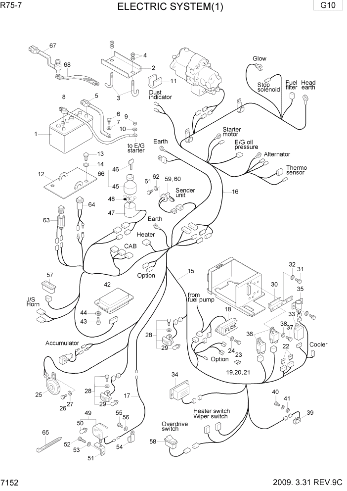 Схема запчастей Hyundai R75-7 - PAGE 7152 ELECTRIC SYSTEM 1 ЭЛЕКТРИЧЕСКАЯ СИСТЕМА