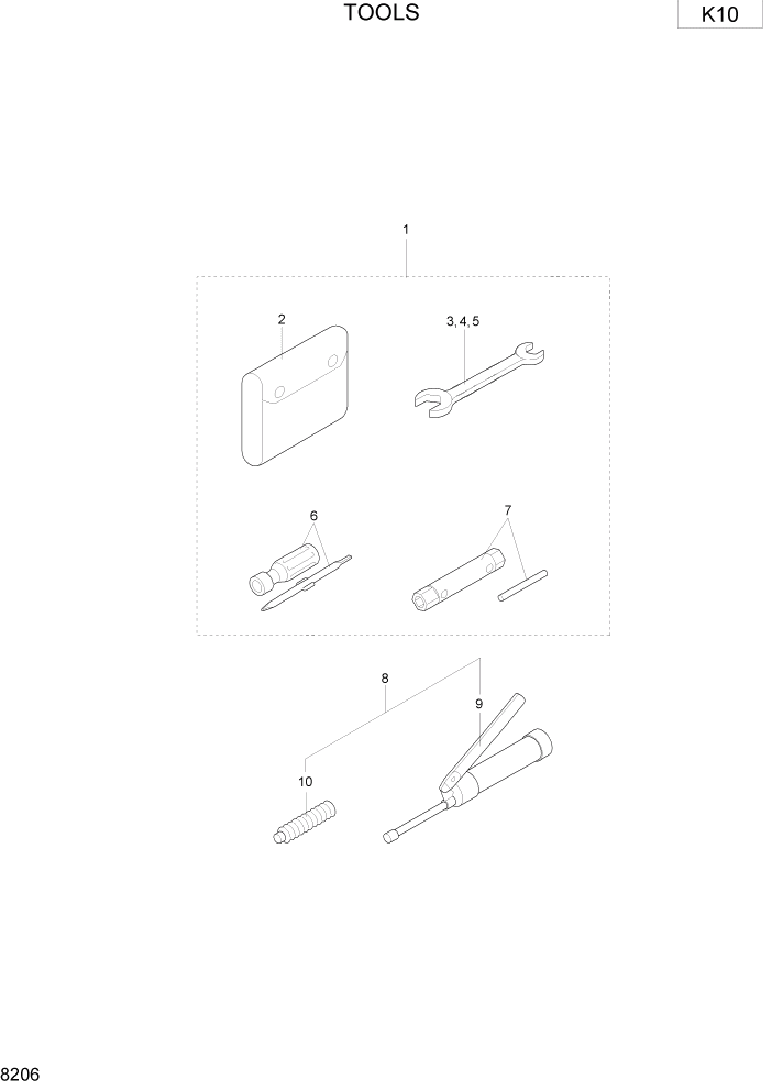 Схема запчастей Hyundai R75-7 - PAGE 8206 TOOLS ЭТИКЕТКА