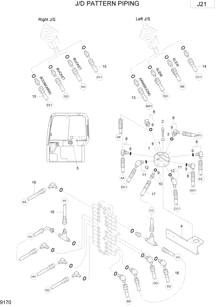 Схема запчастей Hyundai R75-7 - PAGE 9170 J/D PATTERN PIPING ВАРИАНТ