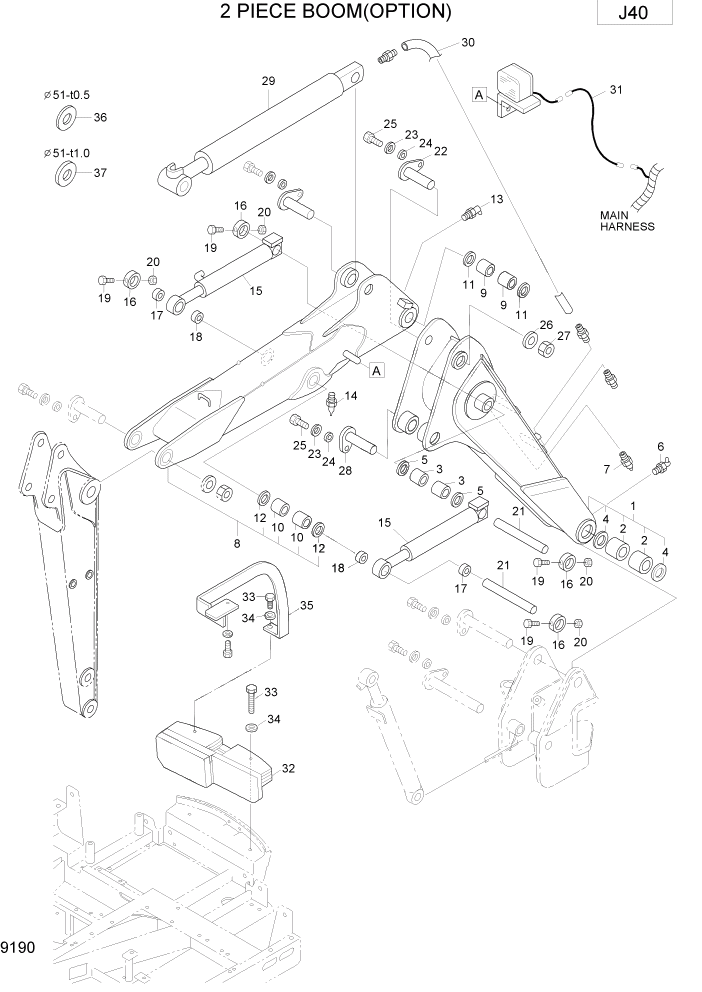 Схема запчастей Hyundai R75-7 - PAGE 9190 2 PIECE BOOM(OPTION) ВАРИАНТ