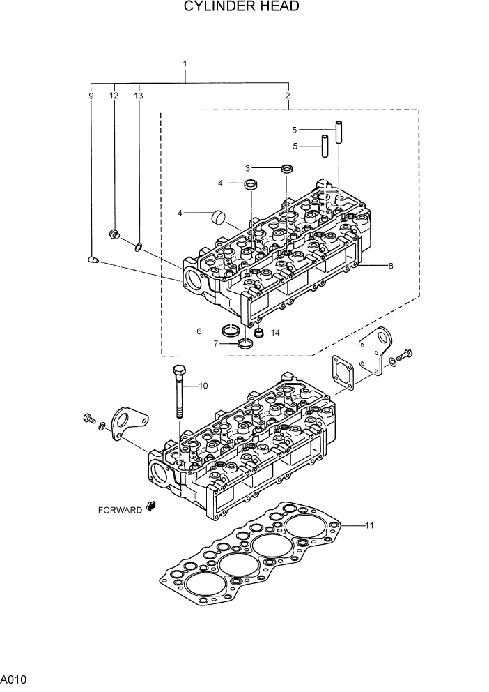 Схема запчастей Hyundai R75-7 - PAGE A010 CYLINDER HEAD ДВИГАТЕЛЬ БАЗА