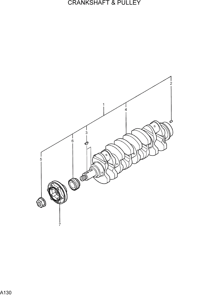 Схема запчастей Hyundai R75-7 - PAGE A130 CRANKSHAFT & PULLEY ДВИГАТЕЛЬ БАЗА