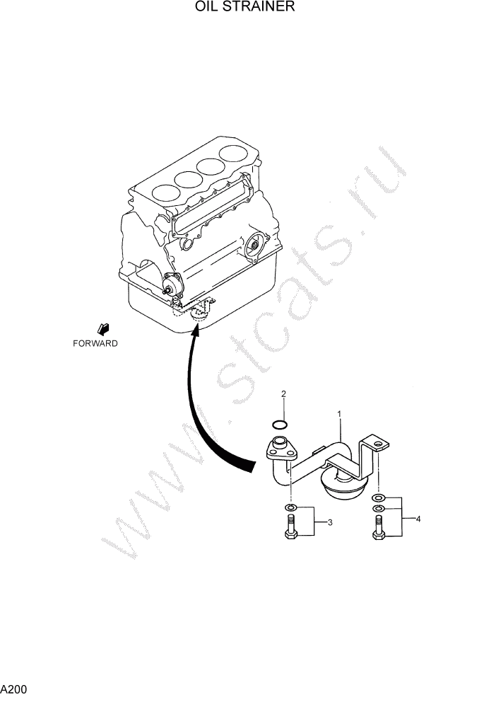 Схема запчастей Hyundai R75-7 - PAGE A200 OIL STRAINER ДВИГАТЕЛЬ БАЗА