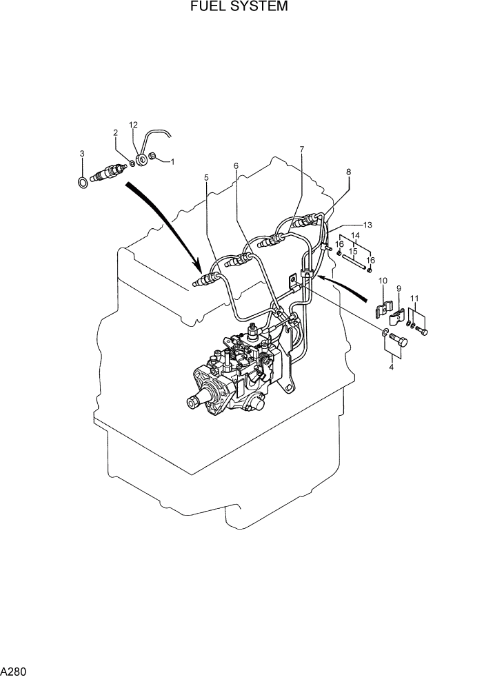 Схема запчастей Hyundai R75-7 - PAGE A280 FUEL SYSTEM ДВИГАТЕЛЬ БАЗА