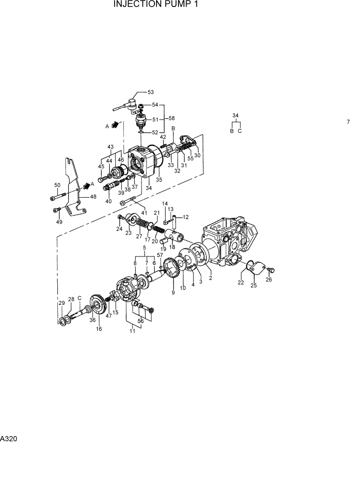 Схема запчастей Hyundai R75-7 - PAGE A320 INJECTION PUMP 1 ДВИГАТЕЛЬ БАЗА