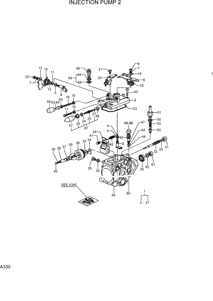 Схема запчастей Hyundai R75-7 - PAGE A330 INJECTION PUMP 2 ДВИГАТЕЛЬ БАЗА