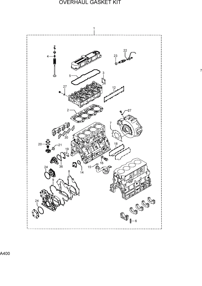 Схема запчастей Hyundai R75-7 - PAGE A400 OVERHAUL GASKET KIT ДВИГАТЕЛЬ БАЗА