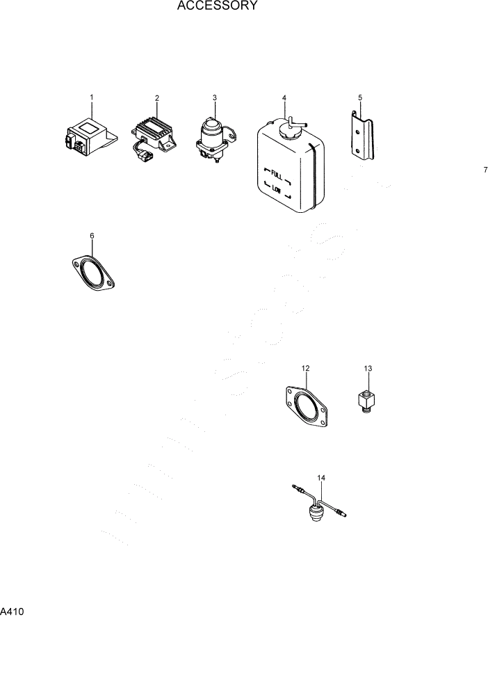 Схема запчастей Hyundai R75-7 - PAGE A410 ACCESSORY ДВИГАТЕЛЬ БАЗА