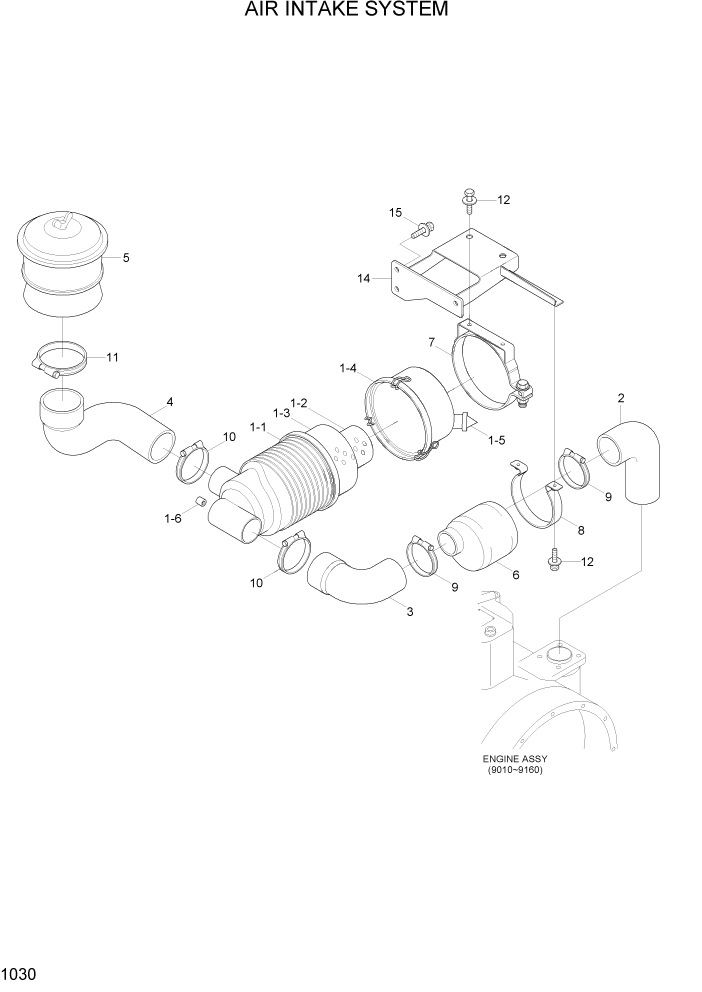 Схема запчастей Hyundai R80-7 - PAGE 1030 AIR INTAKE SYSTEM СИСТЕМА ДВИГАТЕЛЯ