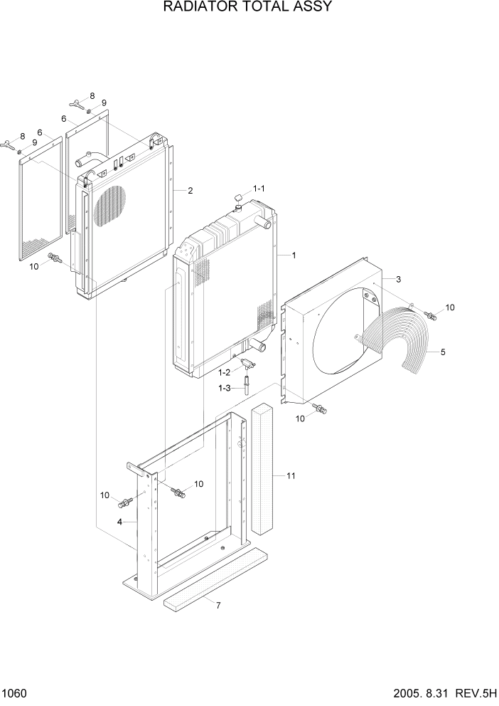 Схема запчастей Hyundai R80-7 - PAGE 1060 RADIATOR TOTAL ASSY СИСТЕМА ДВИГАТЕЛЯ