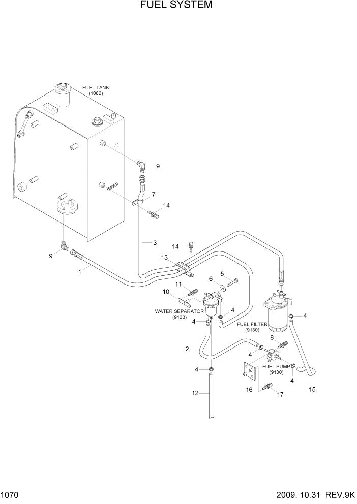 Схема запчастей Hyundai R80-7 - PAGE 1070 FUEL SYSTEM СИСТЕМА ДВИГАТЕЛЯ