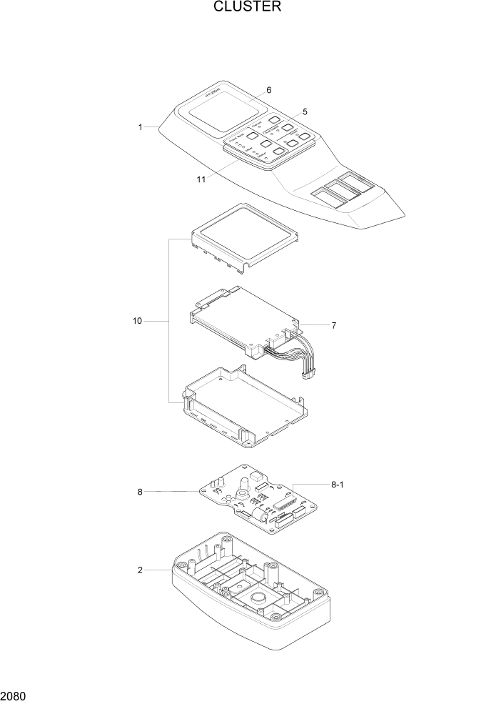 Схема запчастей Hyundai R80-7 - PAGE 2080 CLUSTER ЭЛЕКТРИЧЕСКАЯ СИСТЕМА