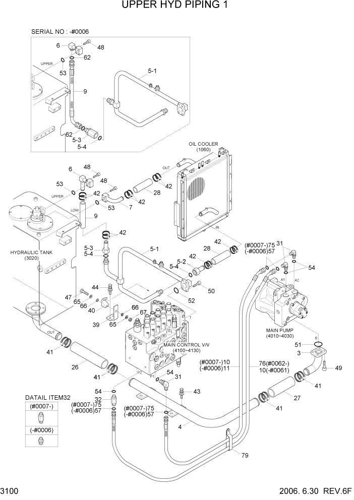 Схема запчастей Hyundai R80-7 - PAGE 3100 UPPER HYD PIPING 1 ГИДРАВЛИЧЕСКАЯ СИСТЕМА