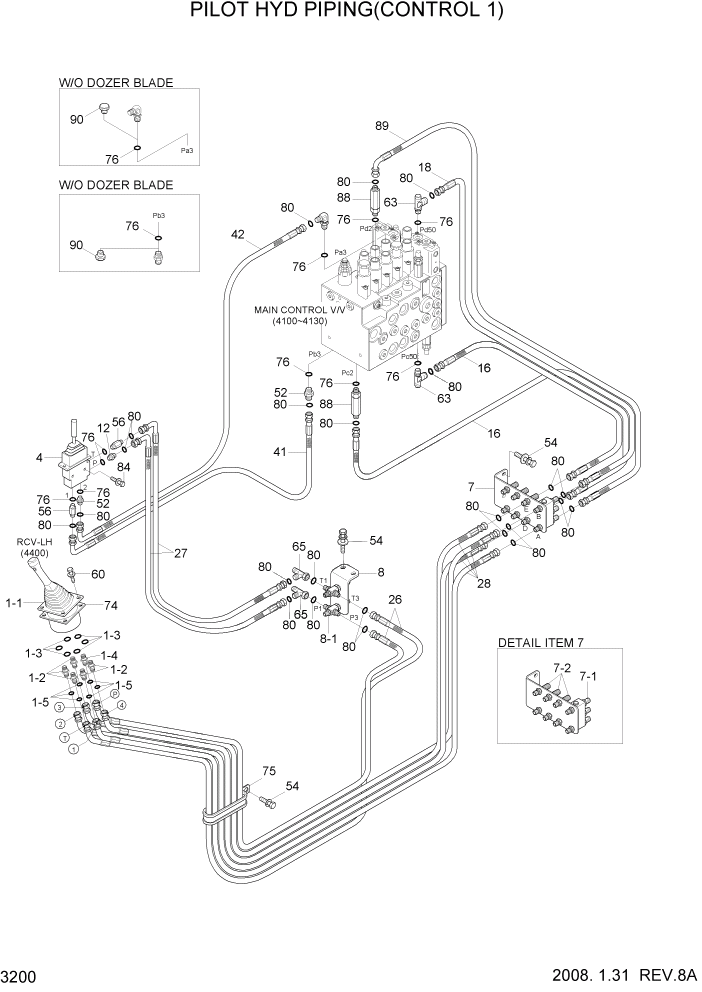 Схема запчастей Hyundai R80-7 - PAGE 3200 PILOT HYD PIPING(CONTROL 1) ГИДРАВЛИЧЕСКАЯ СИСТЕМА