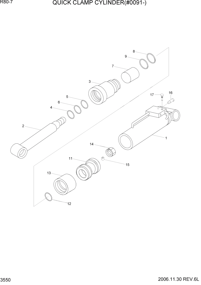 Схема запчастей Hyundai R80-7 - PAGE 3550 QUICK CLAMP CYLINDER(#0091-) ГИДРАВЛИЧЕСКАЯ СИСТЕМА