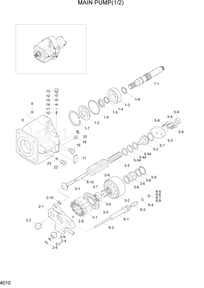 Схема запчастей Hyundai R80-7 - PAGE 4010 MAIN PUMP(1/2) ГИДРАВЛИЧЕСКИЕ КОМПОНЕНТЫ