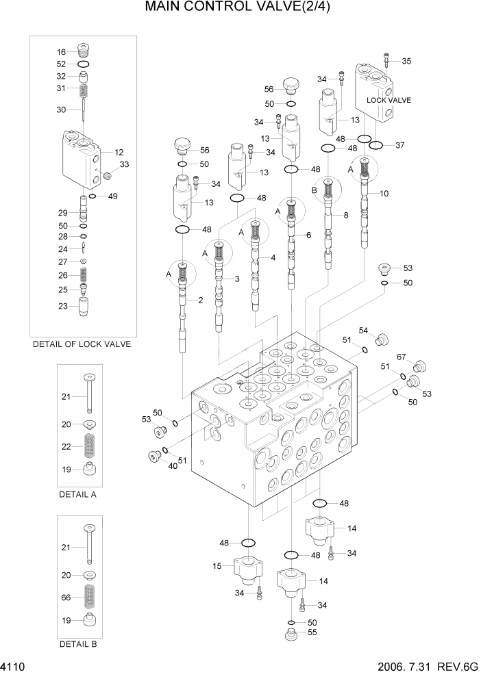 Схема запчастей Hyundai R80-7 - PAGE 4110 MAIN CONTROL VALVE(2/4) ГИДРАВЛИЧЕСКИЕ КОМПОНЕНТЫ