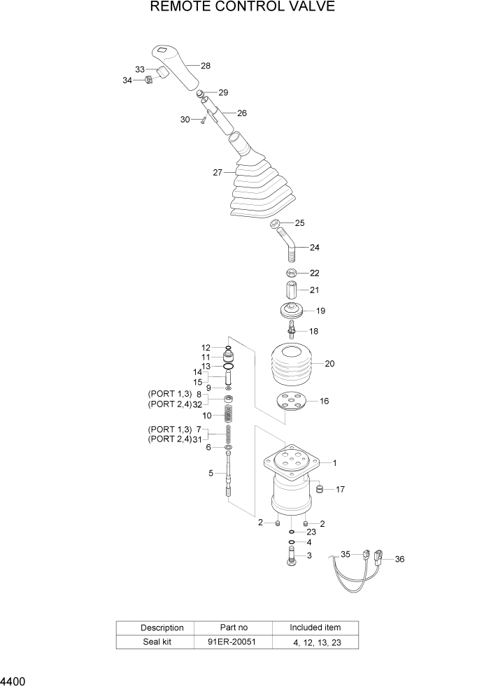 Схема запчастей Hyundai R80-7 - PAGE 4400 REMOTE CONTROL LEVER ГИДРАВЛИЧЕСКИЕ КОМПОНЕНТЫ