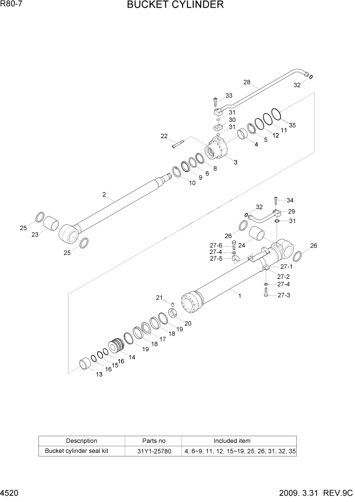 Схема запчастей Hyundai R80-7 - PAGE 4520 BUCKET CYLINDER ГИДРАВЛИЧЕСКИЕ КОМПОНЕНТЫ